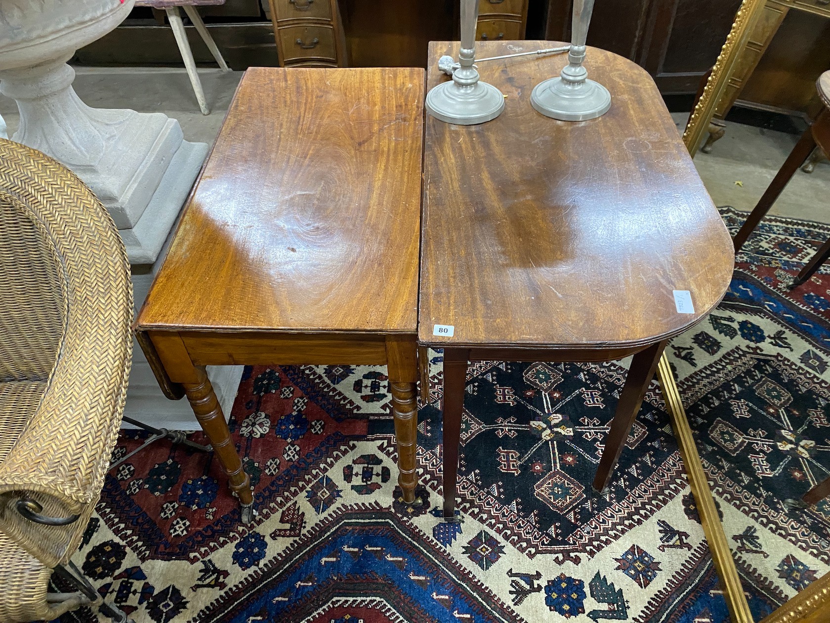 A Victorian mahogany Pembroke table and George III mahogany dining D end table